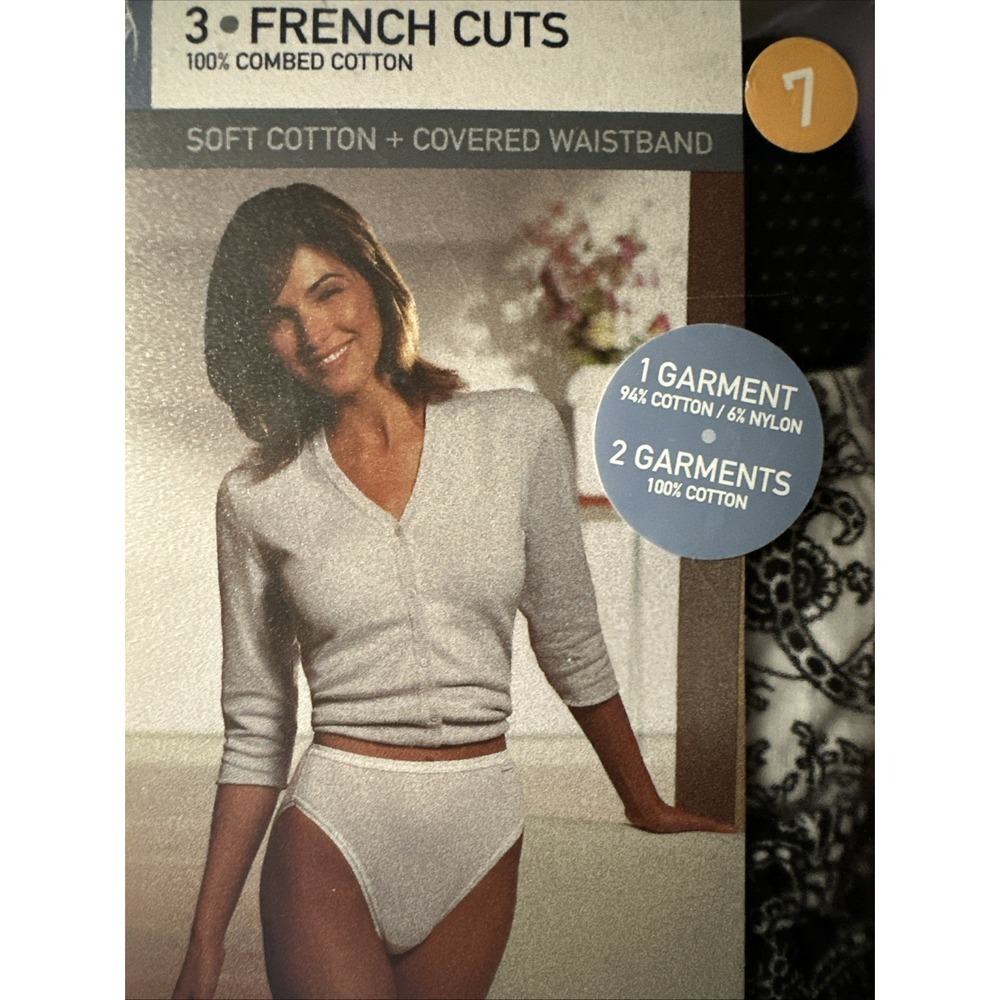 Jockey Elance 100% Cotton French Cut Underwear 7  Black White Prints 3 Pk Y2K - Picture 3 of 7